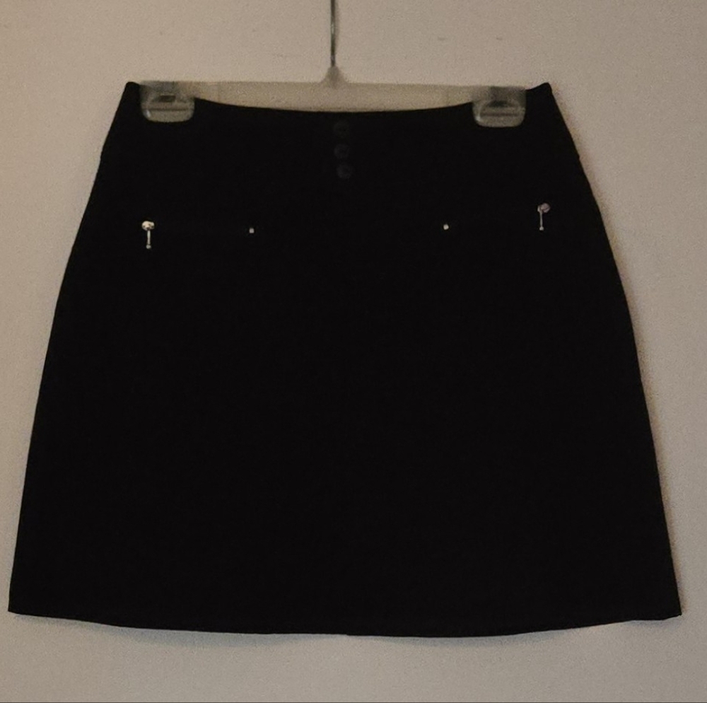 Retro "Career Moves" A-line Mini Skirt. Black. Size 9. From early 1990's. EUC.